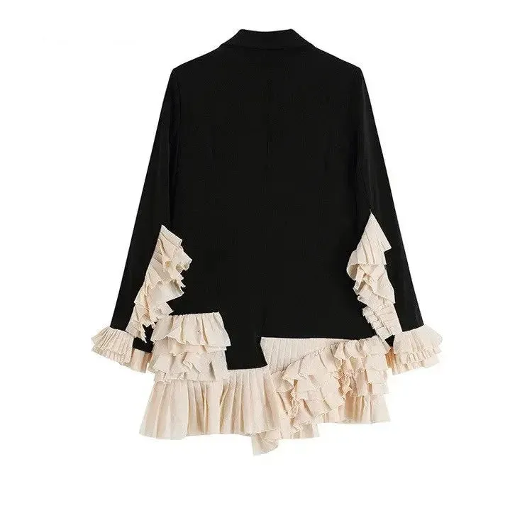 Aiertu Vintage Patchwork Lrregular Hem Dress Blazer Women Autumn Winter Fashion Long Sleeve Coats Female Stylish Suits Outwear Tops