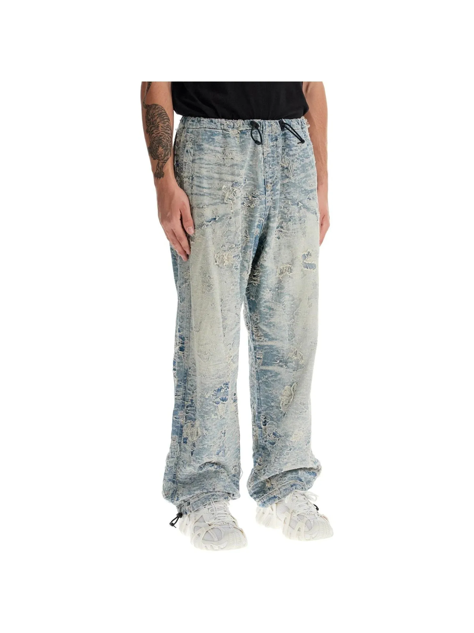 Distressed Jacquard Denim Trousers