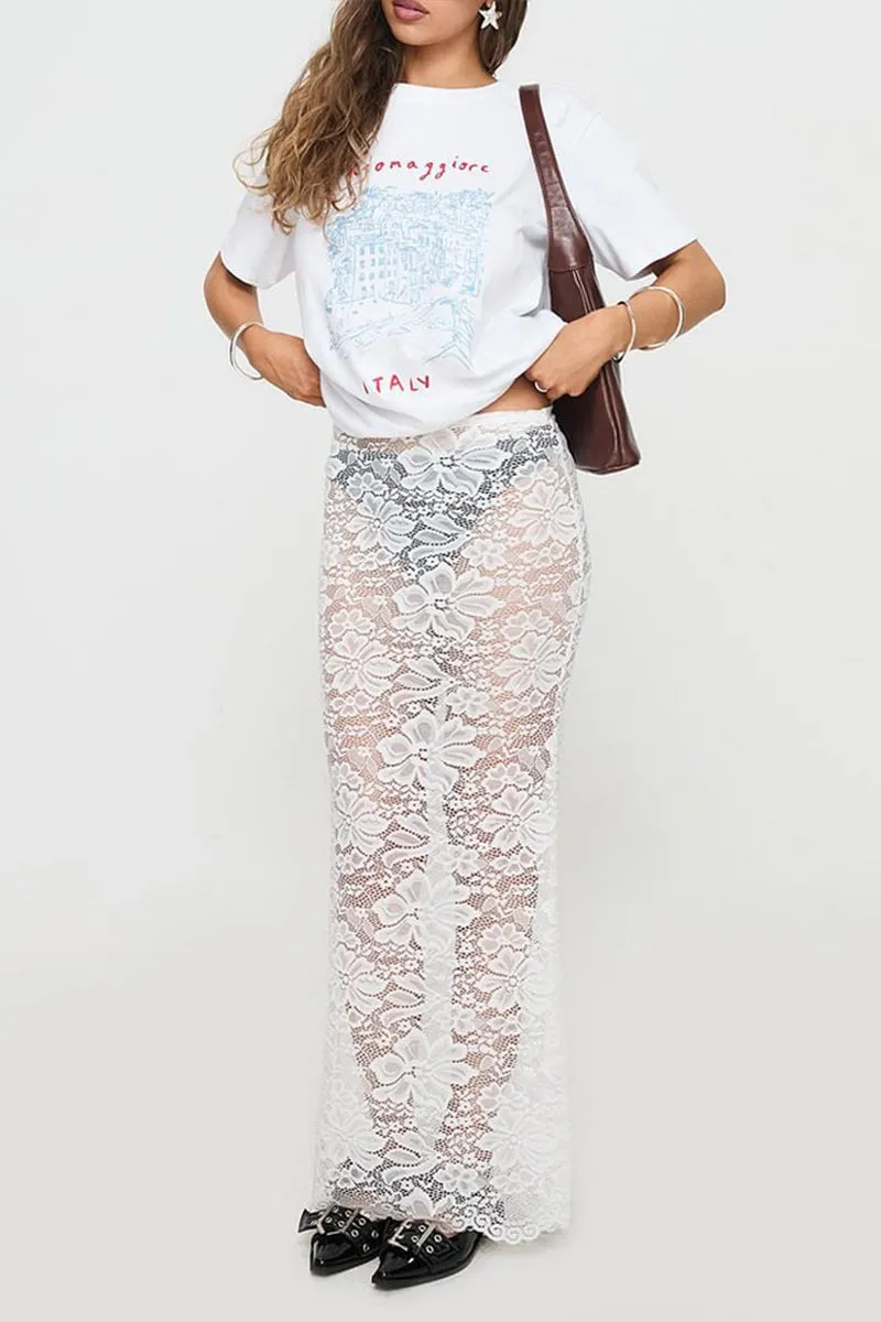 HQS1206 Floral Lace Maxi Skirt