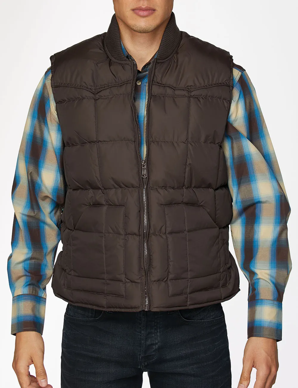 Men's Nylon Quilted Sleeveless Vest-NV629-Brown