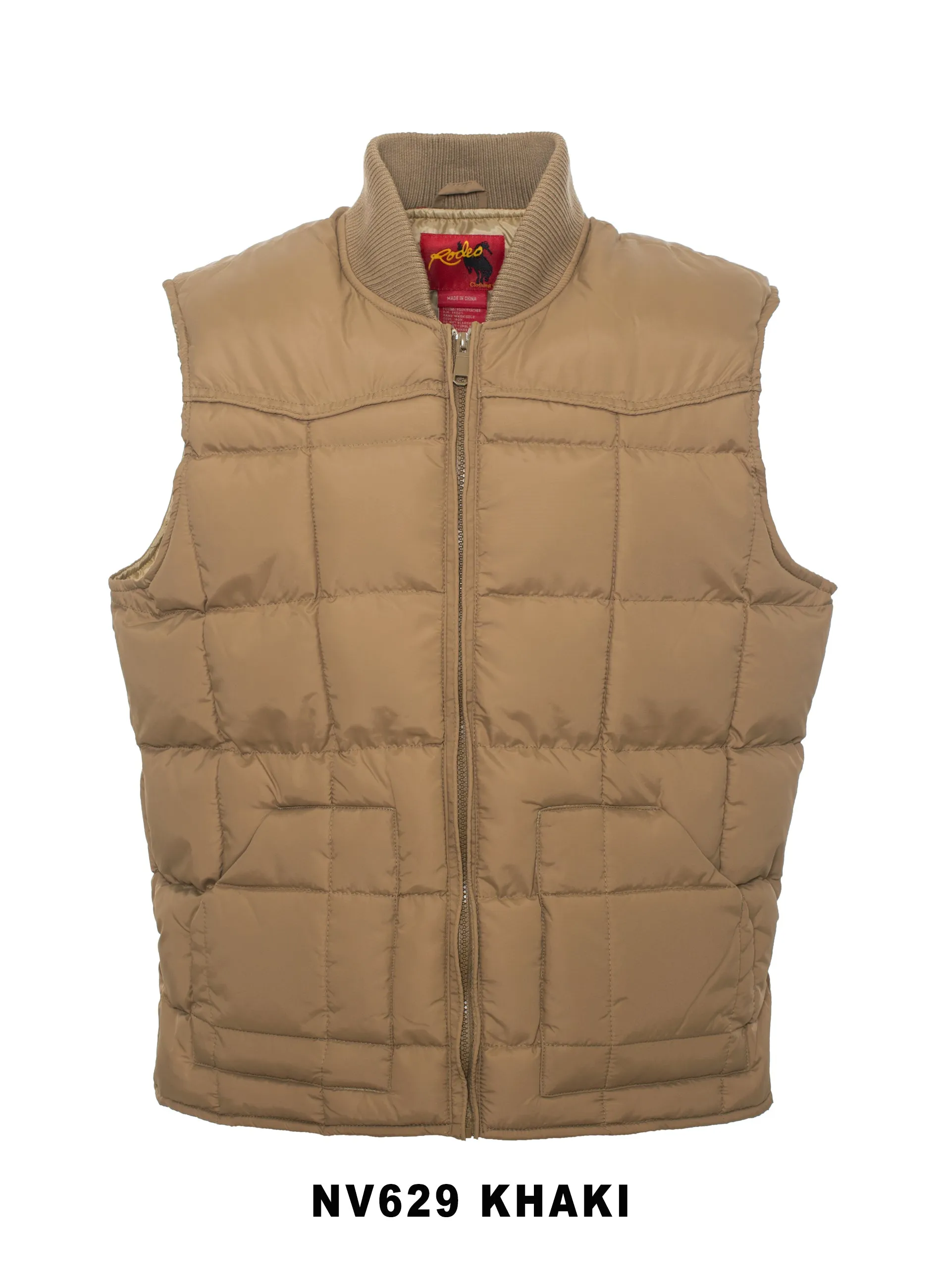 Men's Nylon Quilted Sleeveless Vest With Embroidery-NV629/EMB-Khaki
