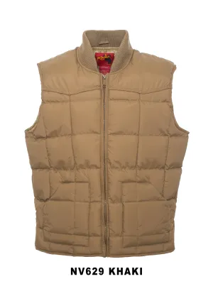 Men's Nylon Quilted Sleeveless Vest With Embroidery-NV629/EMB-Khaki