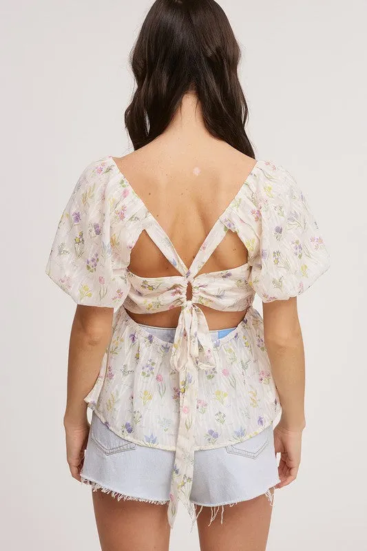 White Floral Baby doll Blouse