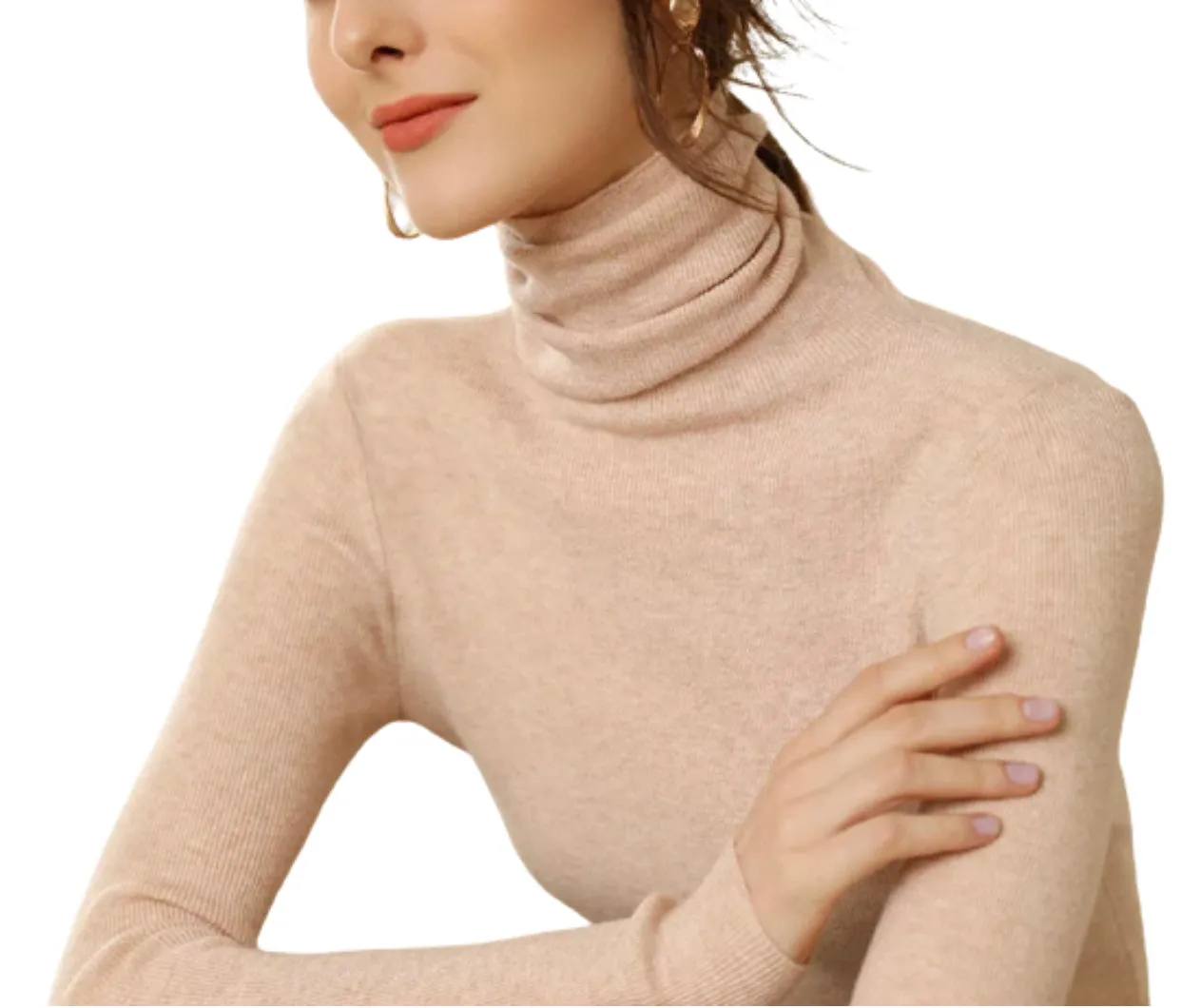Women's Casual Wool Turtleneck Plain Thin Long Sleeve Pullover